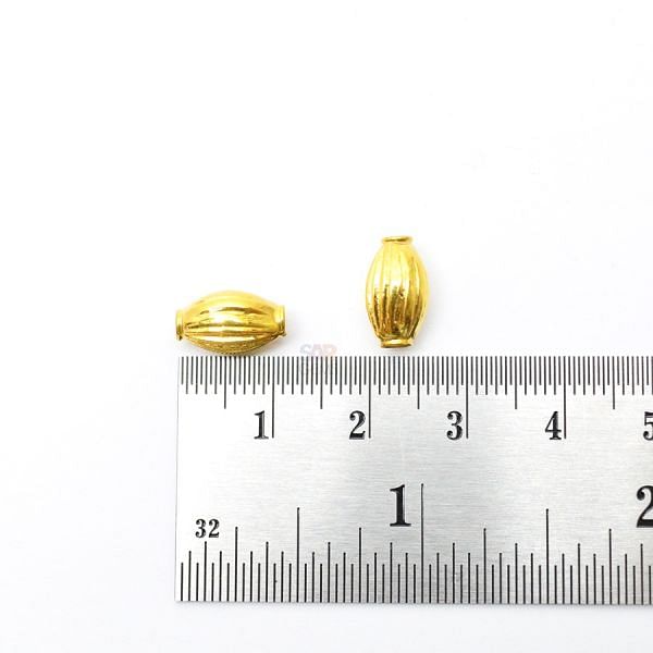 18K Solid Yellow Gold Rice Drum Shape Plain Lining Finishing 11X6mm Bead, SGTAN-0282, Sold By 1 Pcs.