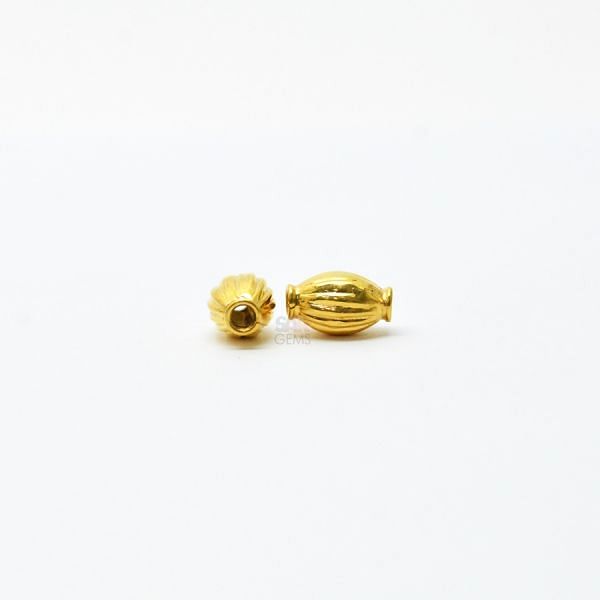 18K Solid Yellow Gold Rice Drum Shape Plain Lining Finishing 9X6mm Bead,  SGTAN-0283, Sold By 1 Pcs.
