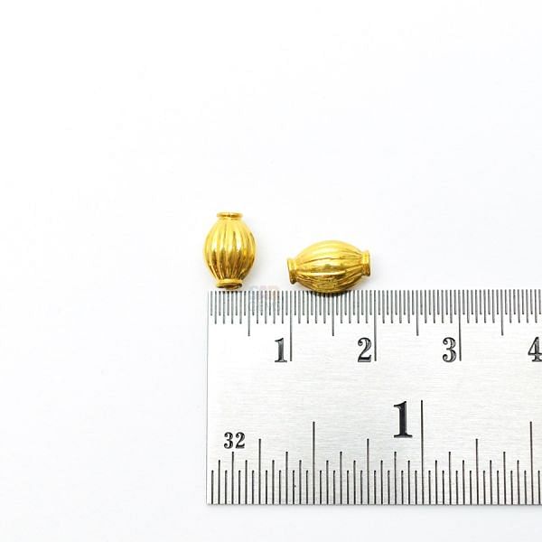 18K Solid Yellow Gold Rice Drum Shape Plain Lining Finishing 9X6mm Bead,  SGTAN-0283, Sold By 1 Pcs.