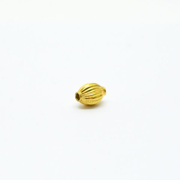 18K Solid Yellow Gold Rice Drum Shape Plain Lining Finishing 10X7mm Bead, SGTAN-0284, Sold By 1 Pcs.