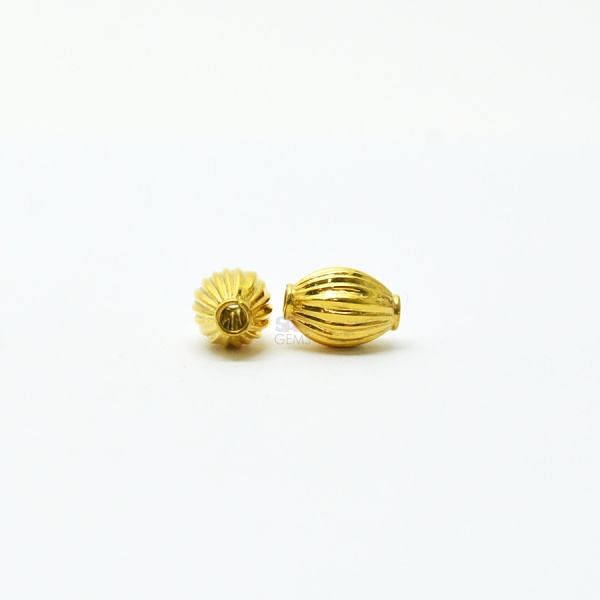18K Solid Yellow Gold Rice Drum Shape Plain Lining Finishing 10X7mm Bead, SGTAN-0284, Sold By 1 Pcs.