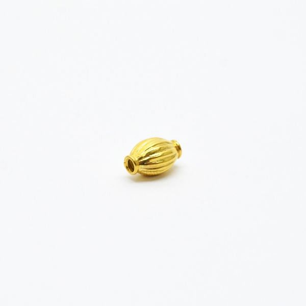 18K Solid Yellow Gold Rice Drum Shape Plain Lining Finishing 9X6mm Bead, SGTAN-0285, Sold By 1 Pcs.
