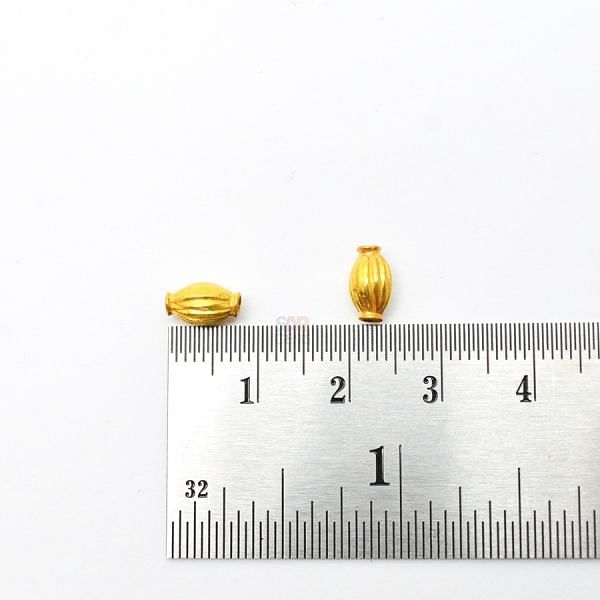 18K Solid Yellow Gold Rice Drum Shape Plain Lining Finishing 8X5mm Bead, SGTAN-0286, Sold By 1 Pcs.
