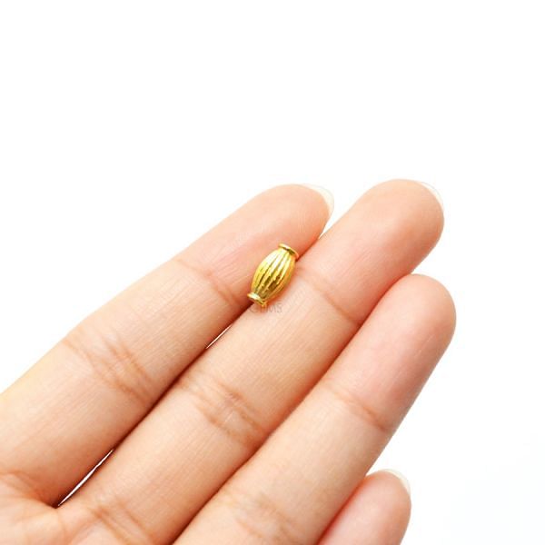 18K Solid Yellow Gold Rice Drum Shape Plain Lining Finishing 9X5mm Bead, SGTAN-0287, Sold By 1 Pcs.
