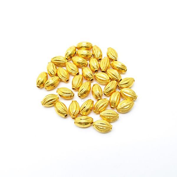 18K Solid Yellow Gold Rice Drum Shape Plain Lining Finishing 12X8X7mm Bead, SGTAN-0288, Sold By 1 Pcs.