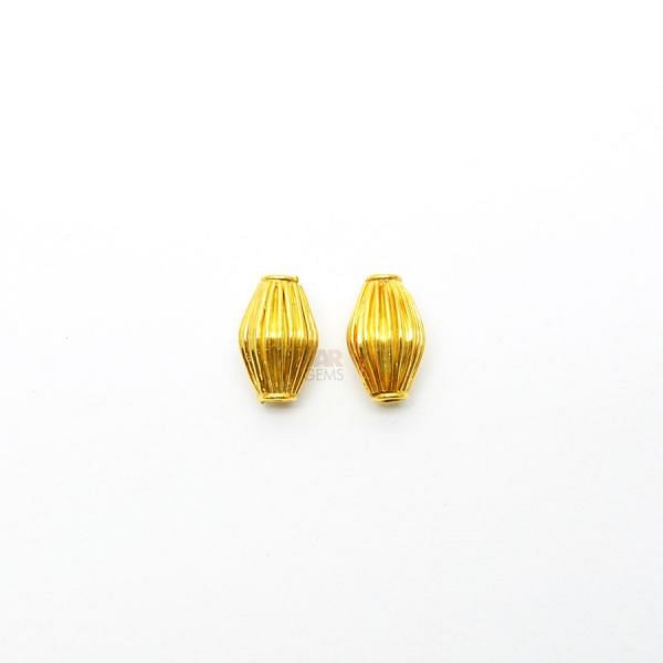 18K Solid Yellow Gold Drum Shape Plain Lining Finishing 12,5X8mm Bead, SGTAN-0289, Sold By 1 Pcs.