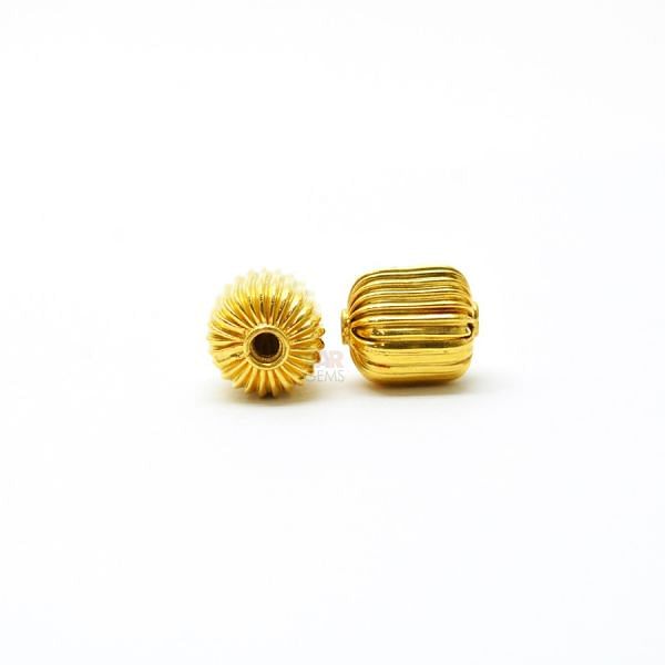 18K Solid Yellow Gold Drum Shape Plain Lining Finishing 12X10mm Bead, SGTAN-0290, Sold By 1 Pcs.