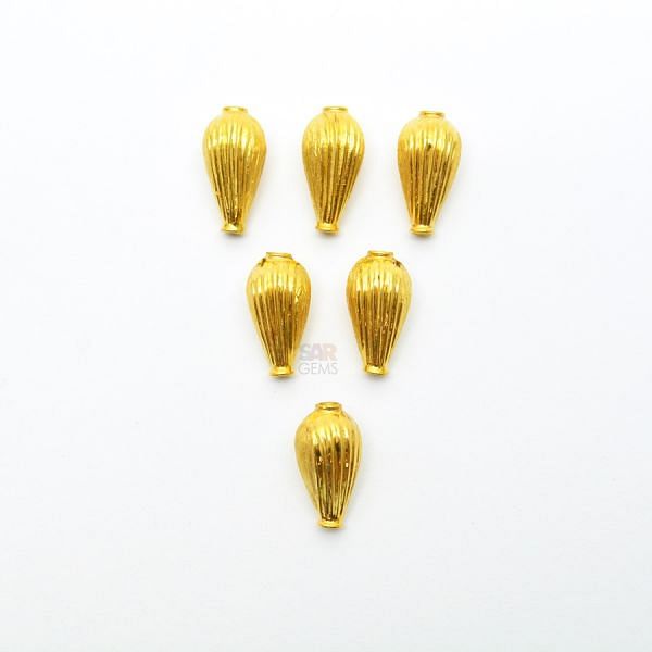 18K Solid Yellow Gold Fancy Drop Shape Plain Lining Finishing 15,50X8mm Bead, SGTAN-0291, Sold By 1 Pcs.