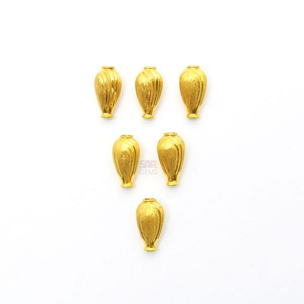 18K Solid Yellow Gold Drum Shape Plain Lining Finishing 13X7mm Bead, SGTAN-0292, Sold By 1 Pcs.