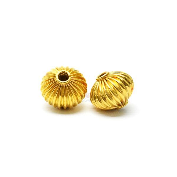 18K Solid Yellow Gold Roundel Shape Plain Lining Finishing 9,5X12mm Bead, SGTAN-0293, Sold By 1 Pcs.