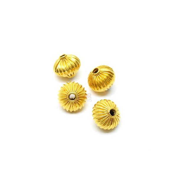 18K Solid Yellow Gold Roundel Shape Plain Lining Finishing 9,5X12mm Bead, SGTAN-0293, Sold By 1 Pcs.