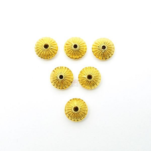 18K Solid Yellow Gold Roundel Shape Plain Lining Finishing 9X12mm Bead, SGTAN-0294, Sold By 1 Pcs.