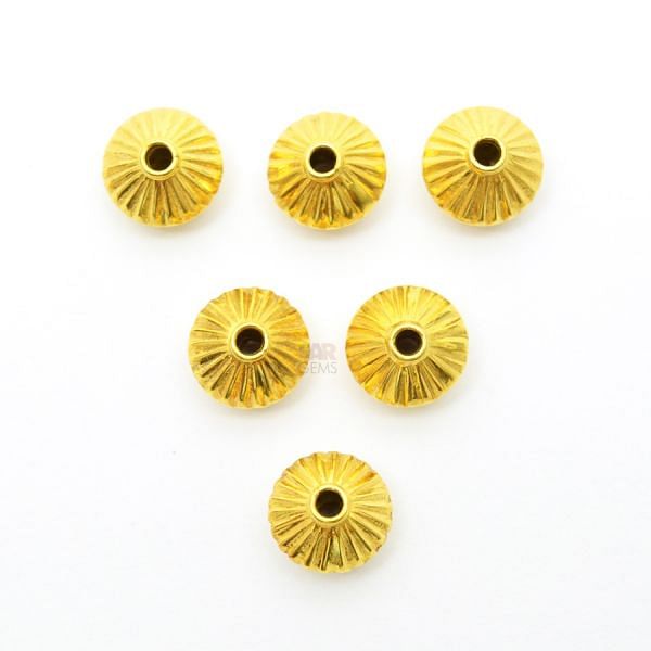 18K Solid Yellow Gold Drum Shape Plain Lining Finishing 7X9,5mm Bead, SGTAN-0295, Sold By 1 Pcs.