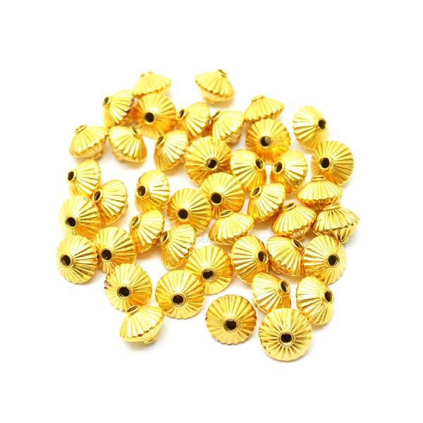 18K Solid Yellow Gold Drum Shape Plain Lining Finishing 7X9,5mm Bead, SGTAN-0295, Sold By 1 Pcs.
