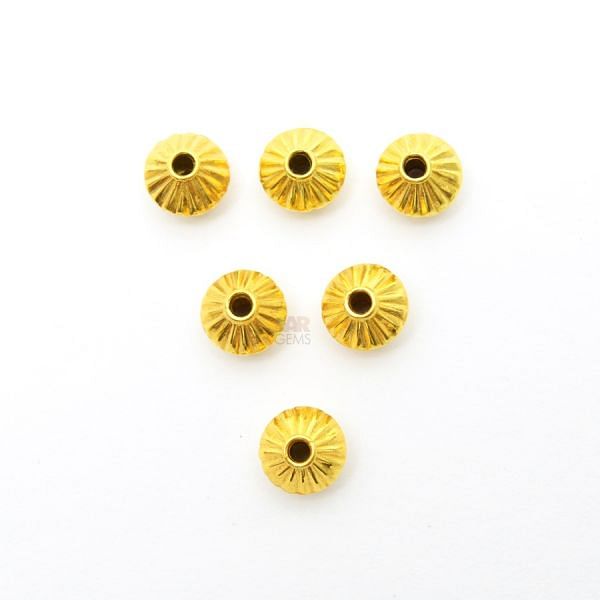 18K Solid Yellow Gold Drum Shape Plain Lining Finishing 6X8mm Bead, SGTAN-0296, Sold By 1 Pcs.