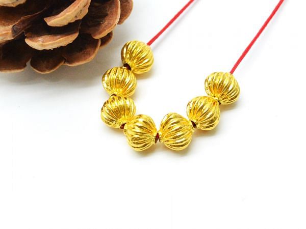 18K Solid Yellow Gold Roundel Shape Plain Lining Finishing 8X7,5mm Bead, SGTAN-0298, Sold By 1 Pcs.