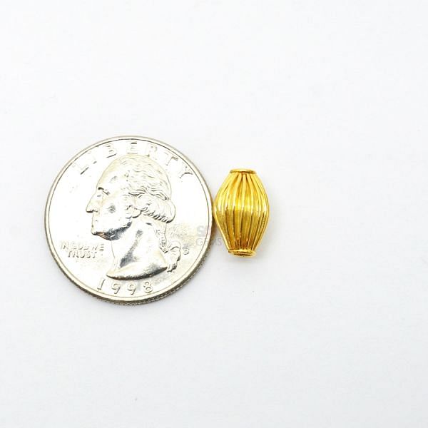 18K Solid Yellow Gold Drum  Shape Plain Lining Finishing 12X8mm Bead, SGTAN-0300, Sold By 1 Pcs.