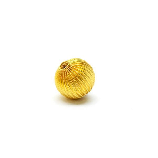 18K Solid Yellow Gold Round Ball Shape Plain Lining Finishing 12X12mm Bead