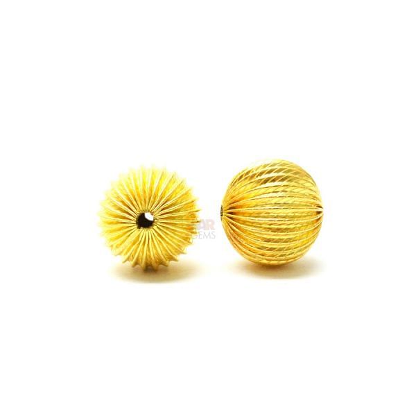 18K Solid Yellow Gold Round Ball Shape Plain Lining Finishing 12mm Bead