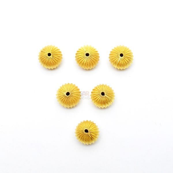 18K Solid Yellow Gold Round Ball Shape Plain Lining Finishing 12X7,5mm Bead, SGTAN-0304, Sold By 1 Pcs.