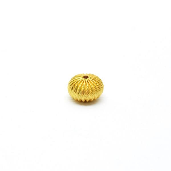 18K Solid Yellow Gold Round Ball Shape Plain Lining Finishing 10X7mm Bead, SGTAN-0306, Sold By 1 Pcs.