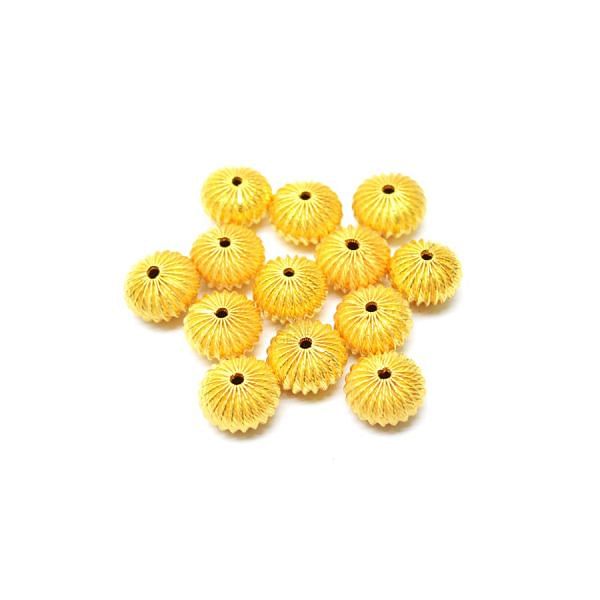 18K Solid Yellow Gold Round Ball Shape Plain Lining Finishing 10X7mm Bead, SGTAN-0306, Sold By 1 Pcs.