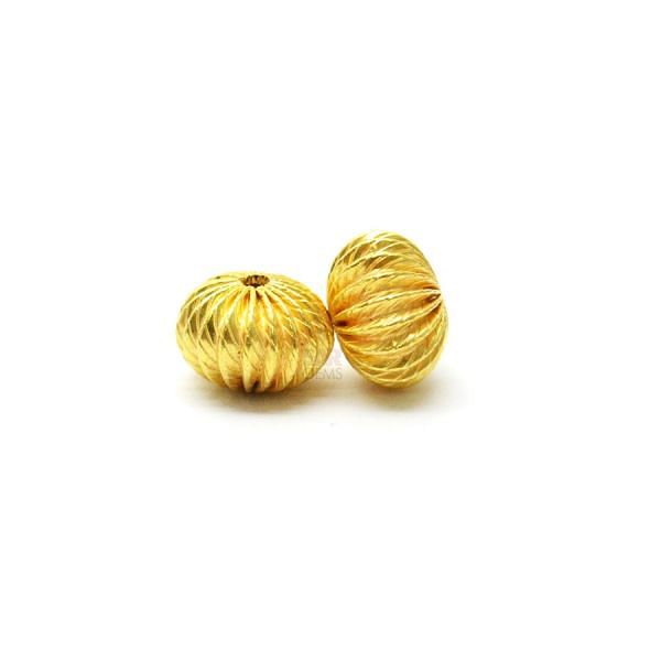 18K Solid Yellow Gold Roundel Shape Plain Lining Finishing 9X6mm Bead, SGTAN-0307, Sold By 1 Pcs.