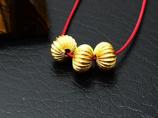 18K Solid Yellow Gold Roundel Shape Plain Lining Finishing 9X6mm Bead, SGTAN-0307, Sold By 1 Pcs.