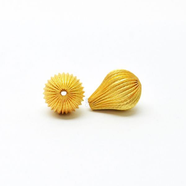 18K Solid Yellow Gold Drop Shape Plain Lining Finishing 16,5X12mm Bead, SGTAN-0311, Sold By 1 Pcs.