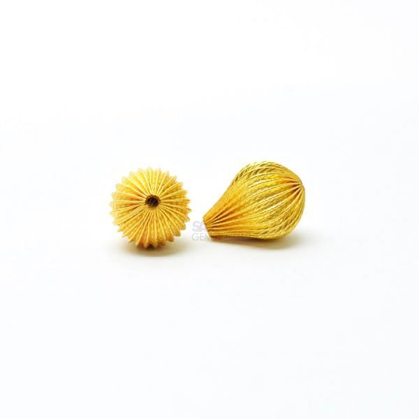 18K Solid Yellow Gold Drop Shape Plain Lining Finishing 15X11mm Bead, SGTAN-0312, Sold By 1 Pcs.