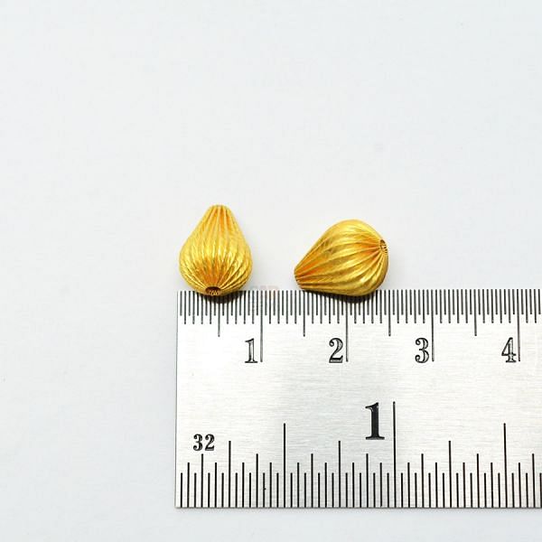 18K Solid Yellow Gold Drop Shape Plain Lining Finishing 11X9mm Bead