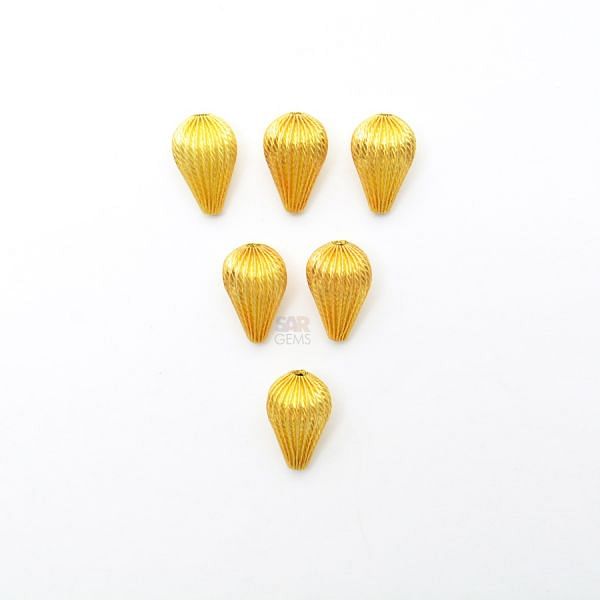 18K Solid Yellow Gold Drop Shape Plain Lining Finishing 14X9mm Bead, SGTAN-0316, Sold By 1 Pcs.