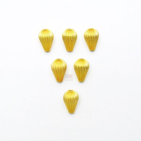 18K Solid Yellow Gold Drop Shape Plain Lining Finishing 12X8mm Bead, SGTAN-0318, Sold By 1 Pcs.