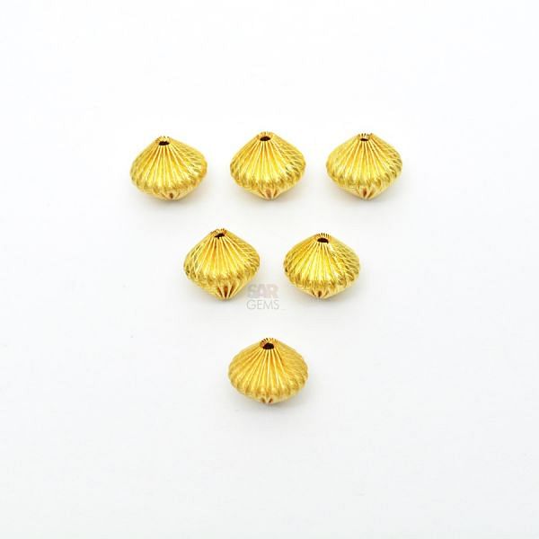 18K Solid Yellow Gold Drum Shape Plain Lining Finishing 10X9mm Bead, SGTAN-0321, Sold By 1 Pcs.