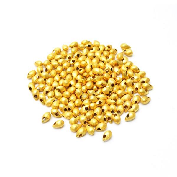 18K Solid Yellow Gold Drop Shape Brushed Finishing 4X6,5mm Bead, SGTAN-0394, Sold By 2 Pcs.