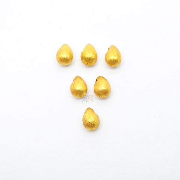 18K Solid Yellow Gold Drop Shape Brushed Finishing 5X7mm Bead, SGTAN-0395, Sold By 1 Pcs.