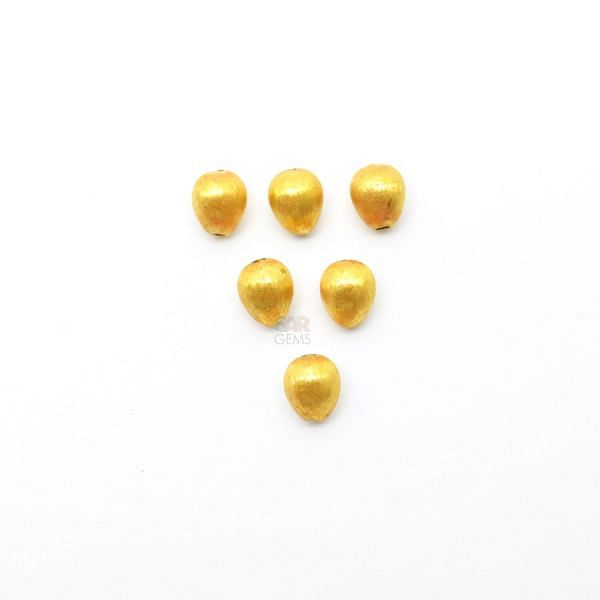 18K Solid Yellow Gold Drop Shape Brushed Finishing 6X7,5mm Bead, SGTAN-0397, Sold By 1 Pcs.