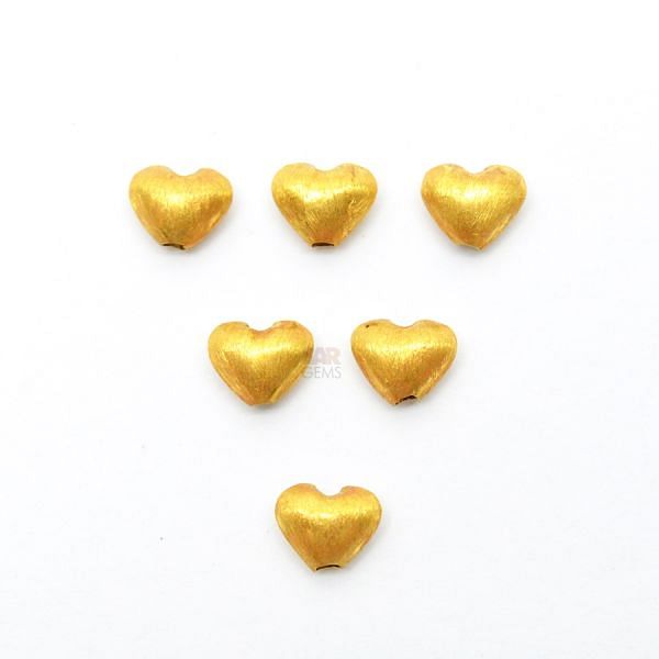 18K Solid Yellow Gold Heart Shape Brushed Finishing 7X7,5mm Bead,  SGTAN-0399, Sold By 1 Pcs.