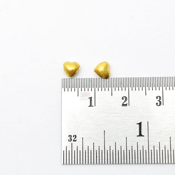 18K Solid Yellow Gold Heart Shape Brushed Finishing 5X5mm Bead, SGTAN-0400, Sold By 2 Pcs.