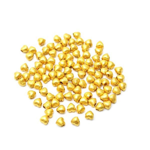 18K Solid Yellow Gold Heart Shape Brushed Finishing 5X5mm Bead, SGTAN-0400, Sold By 2 Pcs.