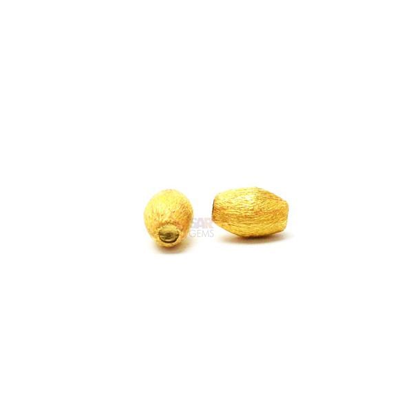 18K Solid Yellow Gold Oval Shape Brushed Finishing 4X5,5mm Bead, SGTAN-0402, Sold By 2 Pcs.