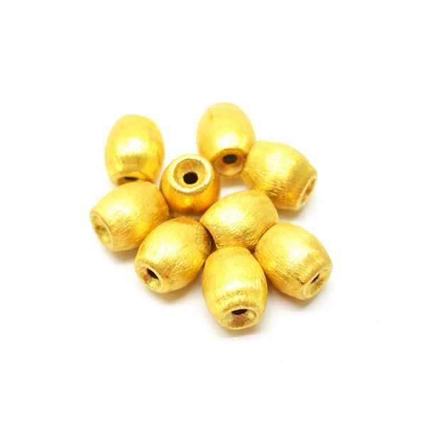 18K Solid Yellow Gold Oval Shape Brushed Finishing 5X7,5mm Bead, SGTAN-0404, Sold By 1 Pcs.