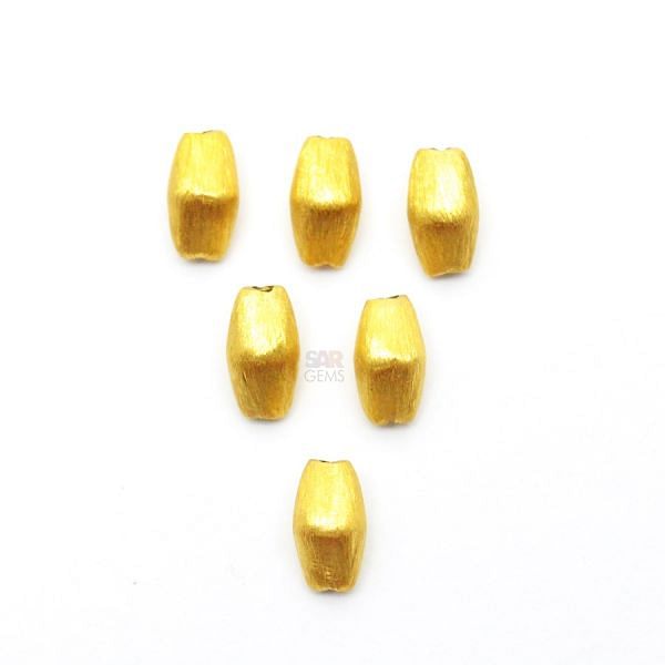 18K Solid Yellow Gold Drum Shape Brushed Finishing 5X9,5mm Bead, SGTAN-0413, Sold By 1 Pcs.