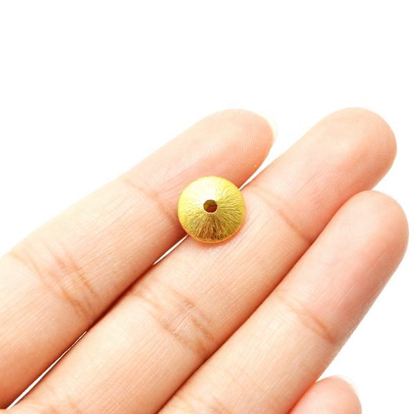 18K Solid Yellow Gold Puff Coin Shape Brushed Finishing 10mm Bead, SGTAN-0414, Sold By 1 Pcs.