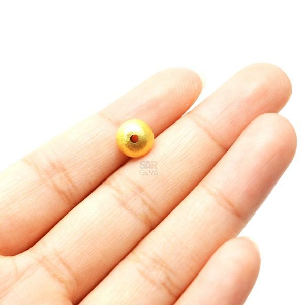 18K Solid Yellow Gold Puff Coin Shape Brushed Finishing 8mm Bead, SGTAN-0415, Sold By 1 Pcs.