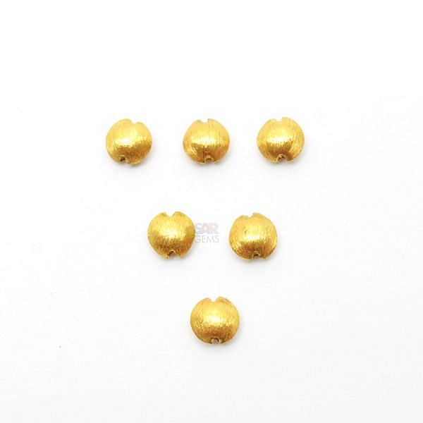 18K Solid Yellow Gold Puff Coin Shape Brushed Finishing, 6mm Plain Bead, SGTAN-0418, Sold By 1 Pcs.