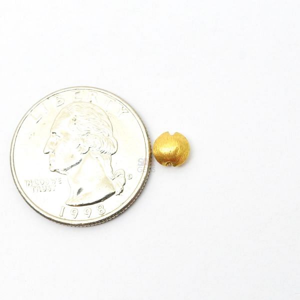 18K Solid Yellow Gold Puff Coin Shape Brushed Finishing, 6mm Plain Bead, SGTAN-0418, Sold By 1 Pcs.