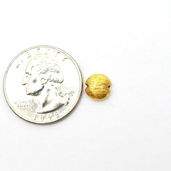 18K Solid Yellow Gold Puff Coin Shape Fancy Brushed Finishing 8mm Bead, SGTAN-0419, Sold By 1 Pcs.