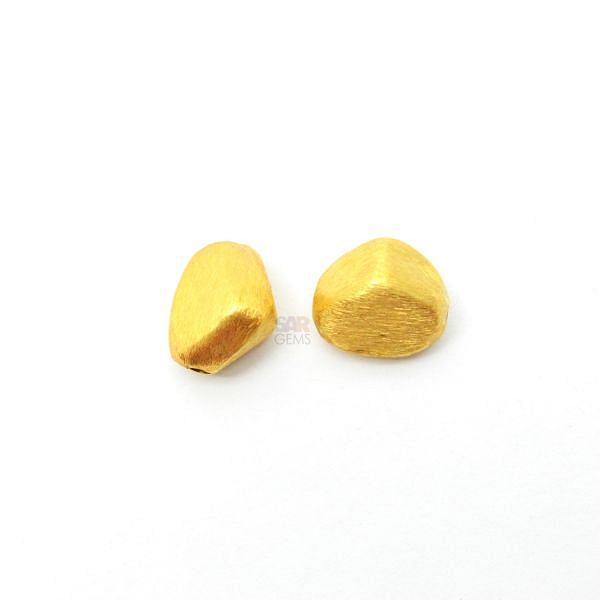 18K Solid Yellow Gold Nugget Shape Brushed Finishing 10X11,5mm Bead, SGTAN-0421, Sold By 1 Pcs.