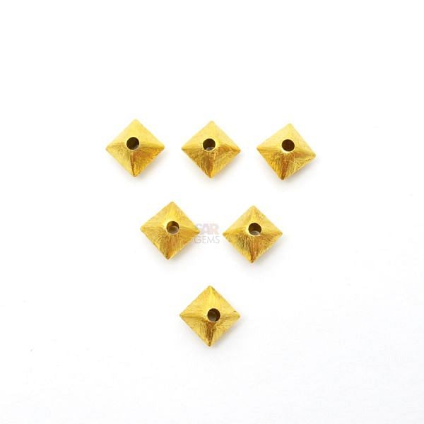 18K Solid Yellow Gold Square Puff Shape Brushed Finishing 6X6mm Bead, SGTAN-0426, Sold By 1 Pcs.